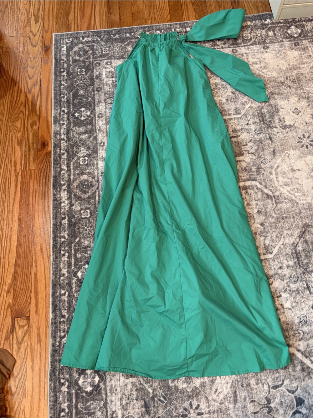 New York & Company Green Halter Maxi Dress with Neck Tie